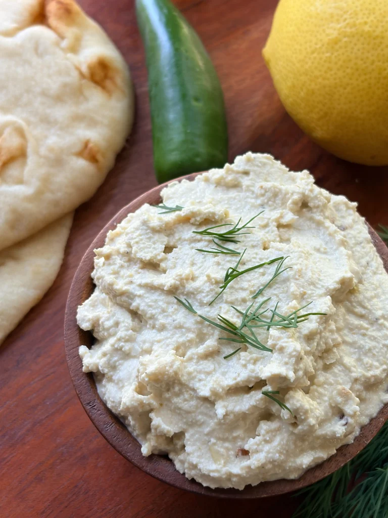 Whipped feta dip with roasted vegetables.