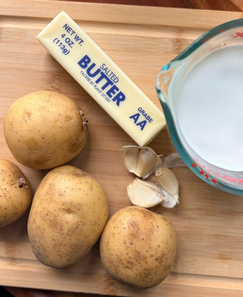 Ingredients for the best whipped mashed potatoes.