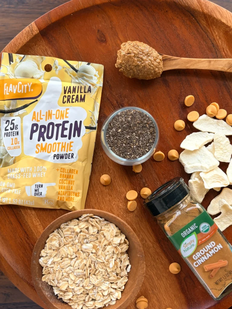 Ingredients for caramel apple protein balls.