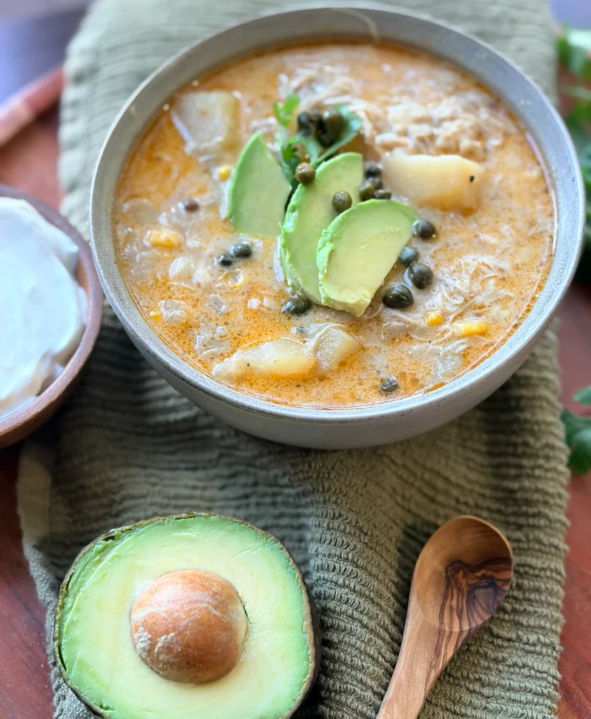 Columbian Chicken soup with avocado.