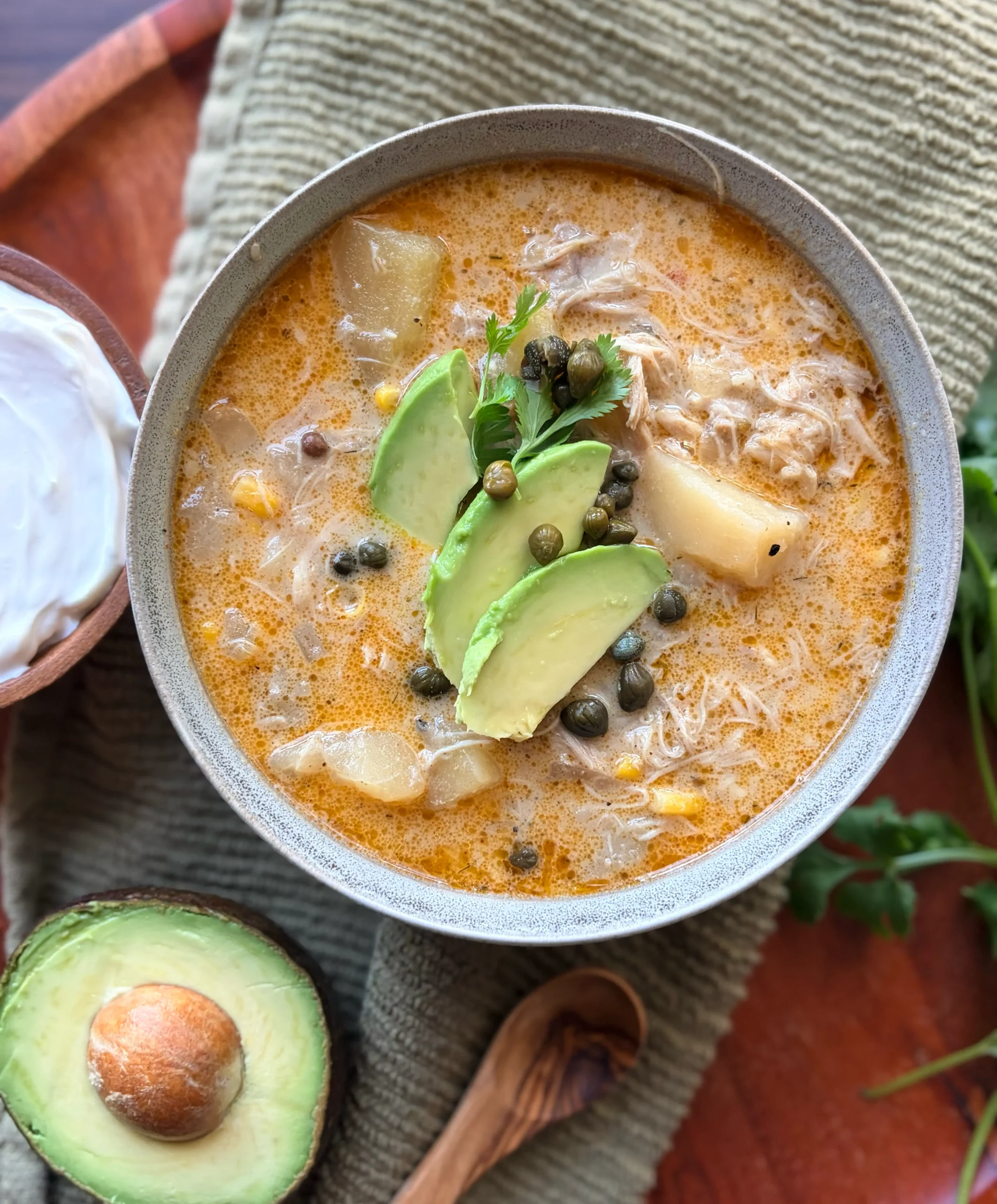 Columbian chicken soup with avocado.