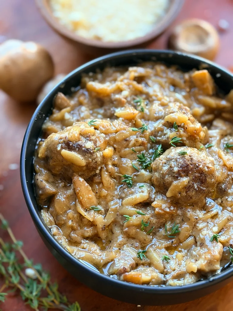 Parmesan and mushroom orzo skillet. 