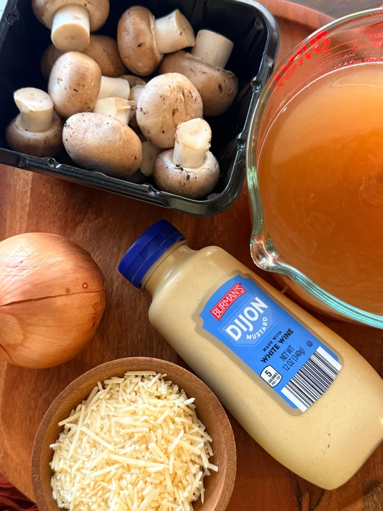 Ingredients for mushroom parmesan cheese orzo.